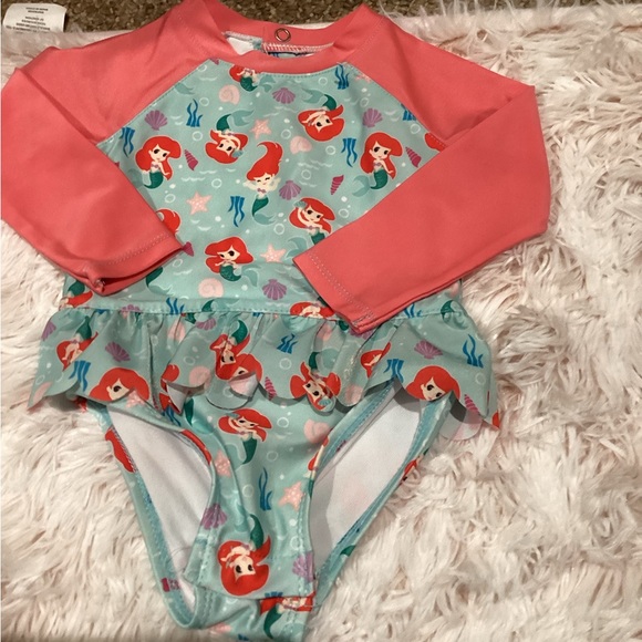 NWOT DISNEY BABY GIRL PRINCESS ARIEL ONE PIECE SNAP SWIMSUIT SZ. 12M - Picture 2 of 7
